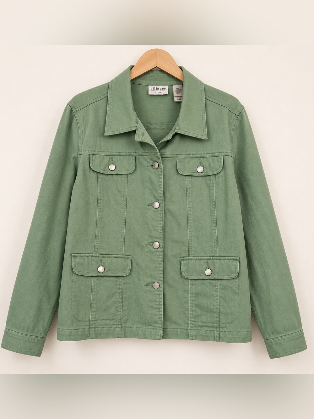 Villager Woman Sage Green Stretch Denim-Vintage Jacket Y2K EUC 18W #2459
